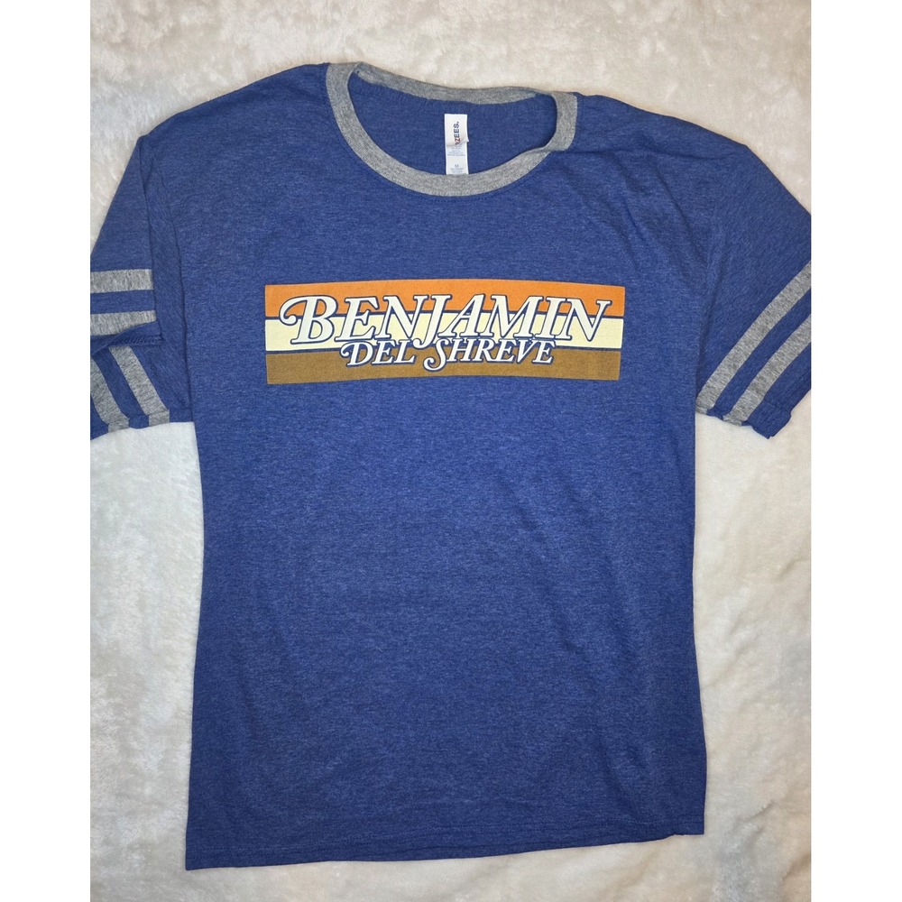 Benjamin Del Shreve Band Blue & Grey Graphic Print Tee Crew Neck Short Sleeve M